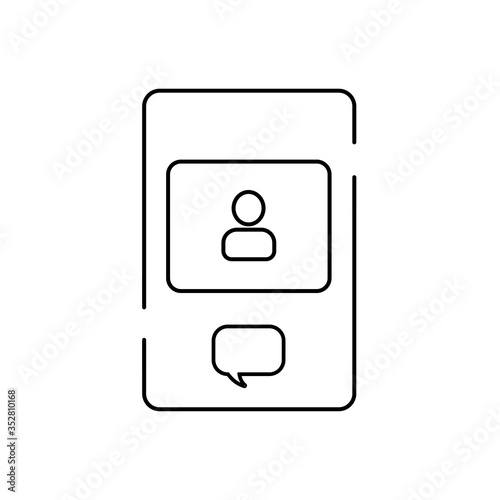 Concept of on-line video chat app, internet talk, call technology. Video player window and messages. Vector illustration.