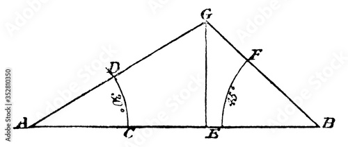 Construction of Triangle Given Angles and Base, vintage illustration.