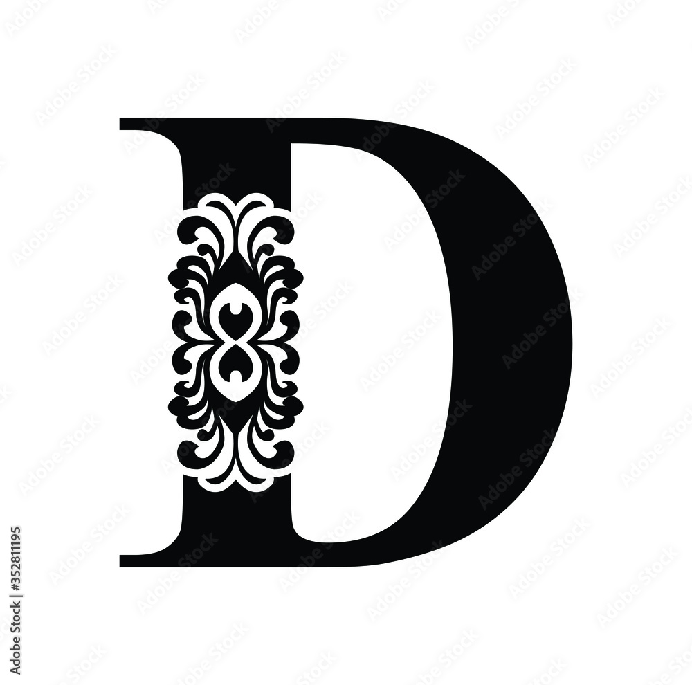 letter D. Vintage black flower ornament initial letters. Alphabet. Logo ...