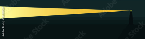 At night, in the dark, the lighthouse illuminates the waters of the sea, pointing the way for ships and vessels to the port. Vector illustration.
