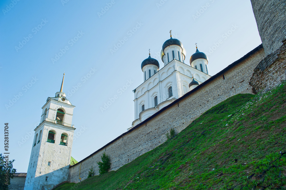Kremlin Tower and Trinity Cathedral of Pskov city