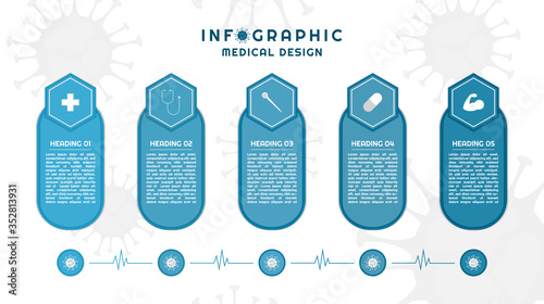 Infographic hexagon and capsule shape modern design covid 19 concept