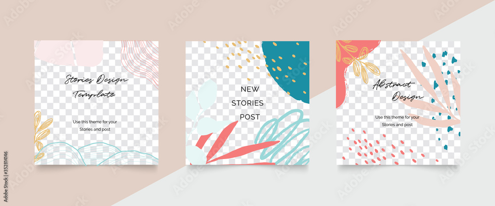 Design backgrounds for social media post and stories. Photo frame template for shop , fashion, blog, web ads. Trendy Memphis design cover. Abstract shape with minimal design. Vector  illustration.