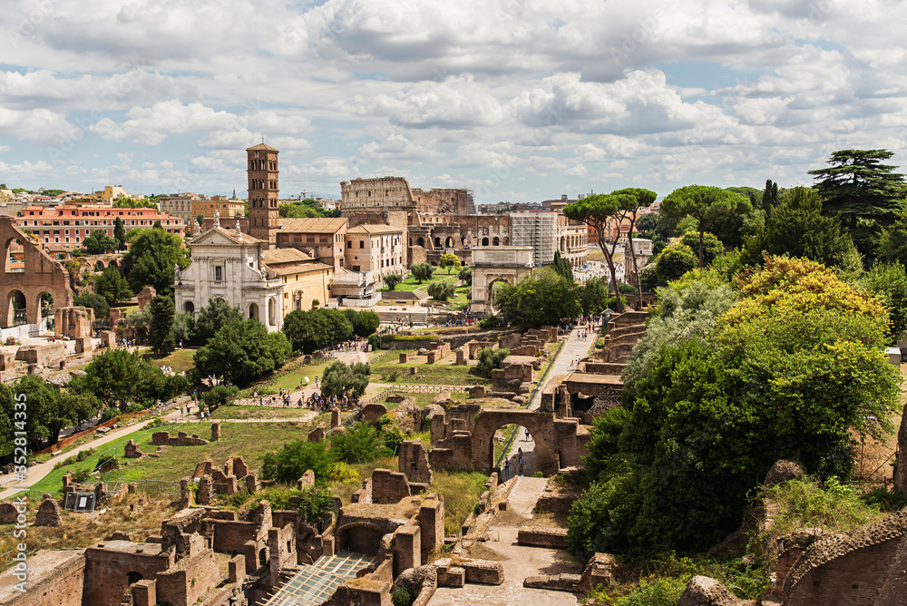 View of Roman Forum and Coliseum in Rome