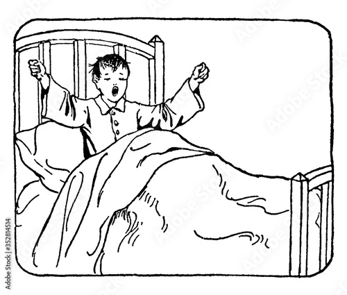 Boy Waking Up, vintage illustration.