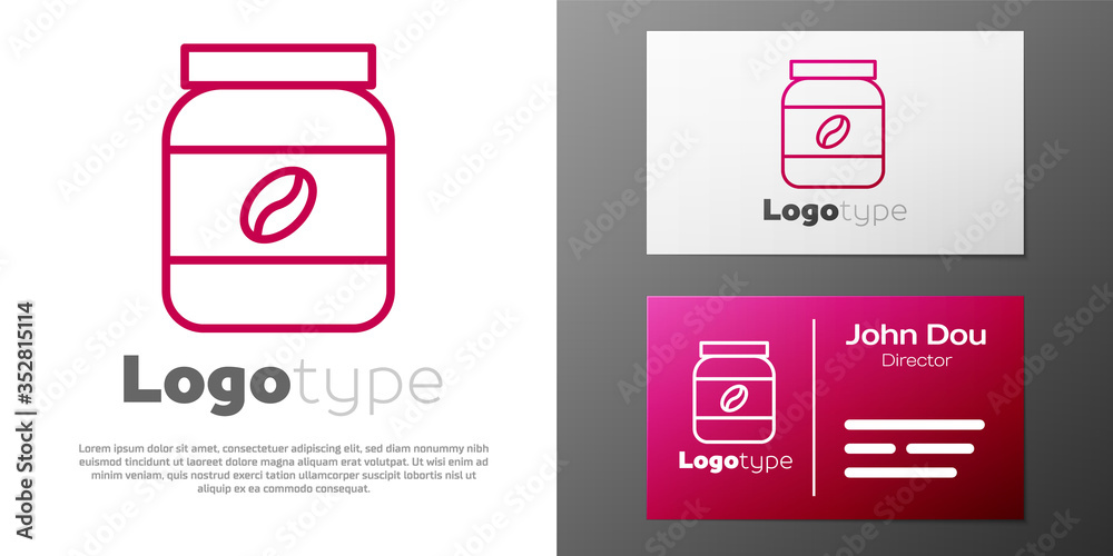 Logotype line Coffee jar bottle icon isolated on white background. Logo design template element. Vector Illustration
