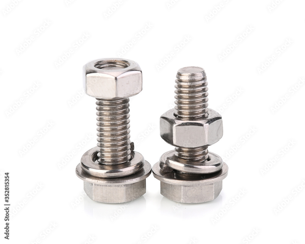 Stainless steel bolt and nut isolated on white background Stainless steel bolt and nut isolated on white background