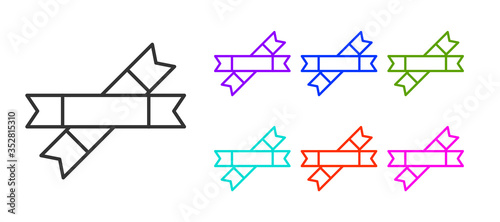 Black line Sugar stick packets icon isolated on white background. Blank individual package for bulk food products as coffee, salt, spices. Set icons colorful. Vector Illustration