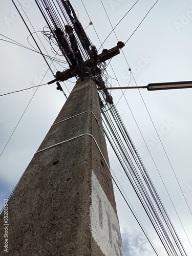 Electric poles and electrical cables in the sky