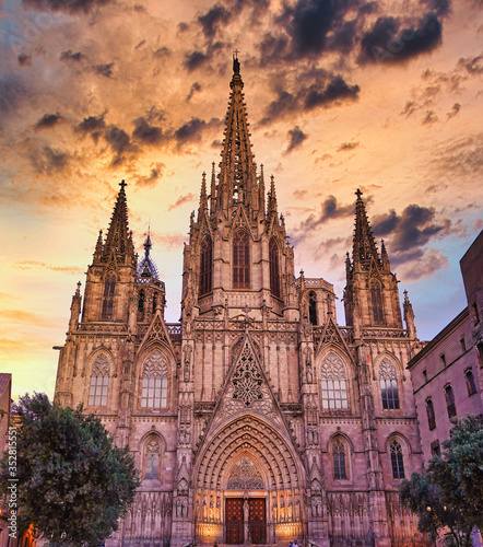 Panorama of Cathedral in Barcelona during Coronavirus pandemic. Barcelona.Catalonia Spain