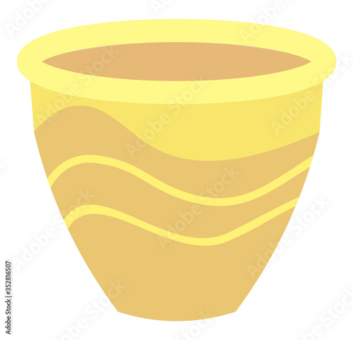 Set of striped vase isolated on white. Crockery decorative jar with waves ornament, color pot in flat style design, ceramic flowerpot. Handmade items from clay. Vase for flowers. Vector illustration
