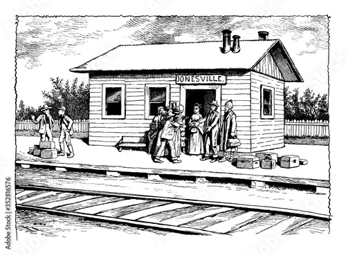 Train Station, vintage illustration. photo