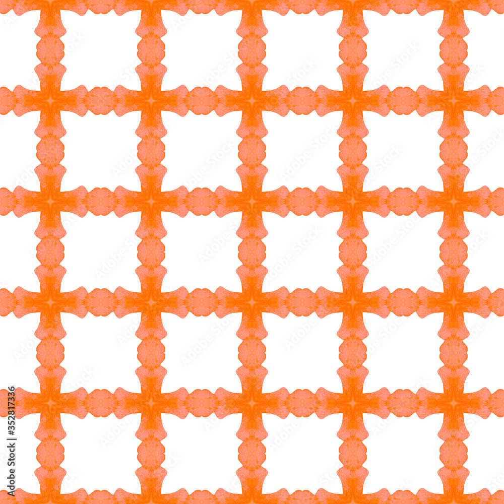 Fototapeta premium Hand painted tiled watercolor border. Orange 