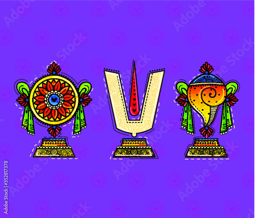 illustration of desi (indian) art style lord balaji symbol.