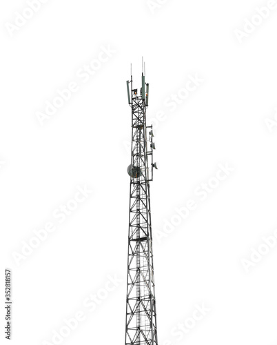 isolated image of pole telecommunication transmission for signal 5G 4G and internet. concept technology. danger of high frequency signal transmission