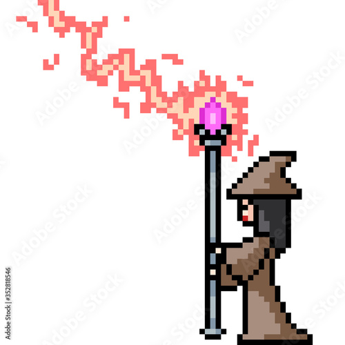 vector pixel art isolated witch magic