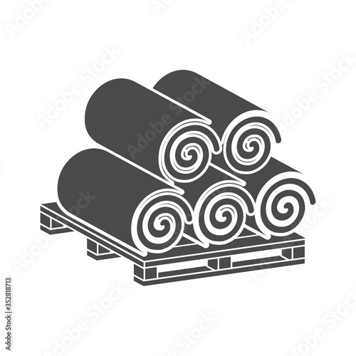 Turf Rolls.Lawn rolls on pallet icon in flat style.Vector illustration.