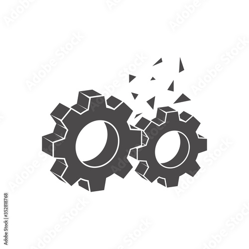 Gear damage icon in flat style.Vector illustration.