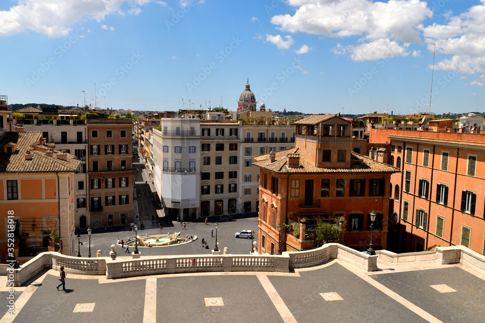 View of the Via dei Condotti and Piazza di Spagna without tourists due to the phase 2 of lockdown