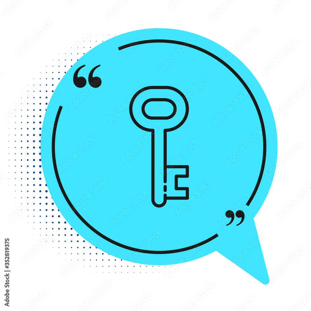 Black line House key icon isolated on white background. Blue speech bubble symbol. Vector Illustration Black line House key icon isolated on white background. Blue speech bubble symbol. Vector Illustration
