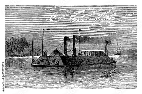 Gunboat of the Mississippi, vintage illustration.
