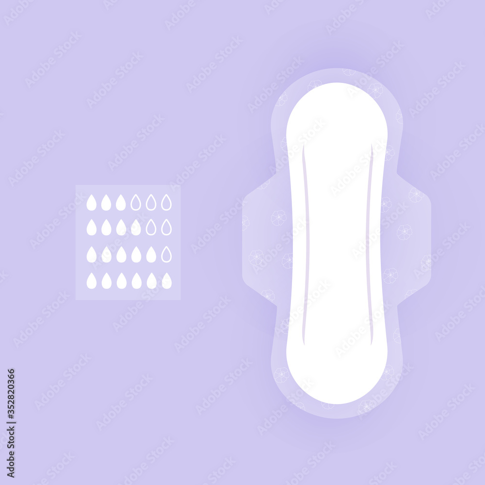 Women hygiene pad. Vector icon isolated on violet background with shadow.  Hygiene pad types, feminine hygiene sanitary napkin product. Personal  hygiene element in flat style. Stock Vector | Adobe Stock