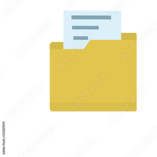 Yellow folder with documents. Office element. Paper file. Data and information storage. Cartoon flat illustration