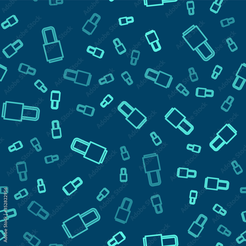 Green line Lock icon isolated seamless pattern on blue background. Padlock sign. Security, safety, protection, privacy concept. Vector Illustration Green line Lock icon isolated seamless pattern on blue background. Padlock sign. Security, safety, protection, privacy concept. Vector Illustration