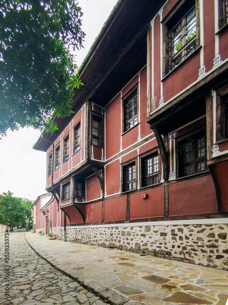 Street and Nineteenth Century Houses in old town of Plovdiv