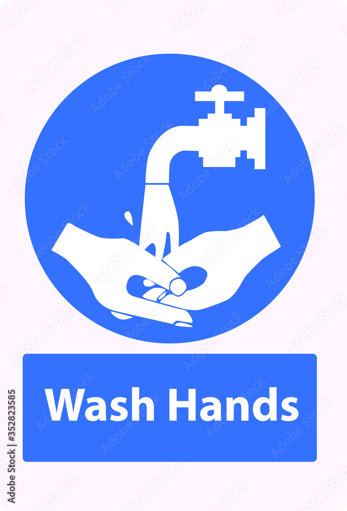 wash hands blue vector sign