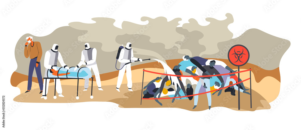 Obraz premium Pandemic situation in world, biological weapon and dead bodies