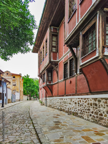 Street and Nineteenth Century Houses in old town of Plovdiv