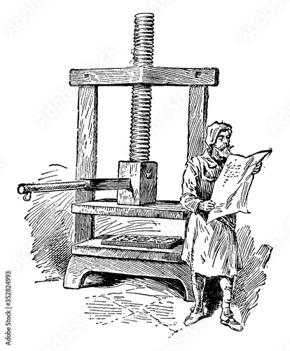 Printing Press, vintage illustration.