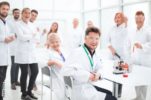 group of researchers at the workplace in the laboratory.