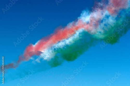 Frecce Tricolori Italy acrobatic flight team italian flag red white and green smoke photo