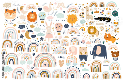Abstract doodles. Baby animals pattern. Fabric pattern. Vector illustration with cute animals. Nursery baby pattern illustration  © moleskostudio
