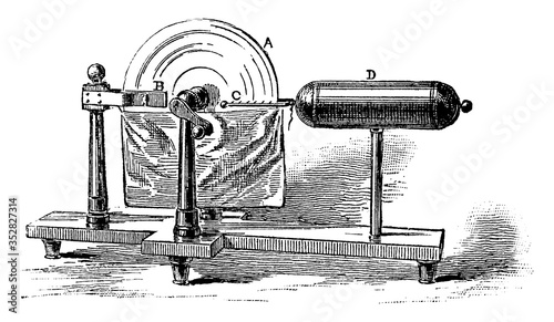 Frictional Electric Machine, vintage illustration. photo