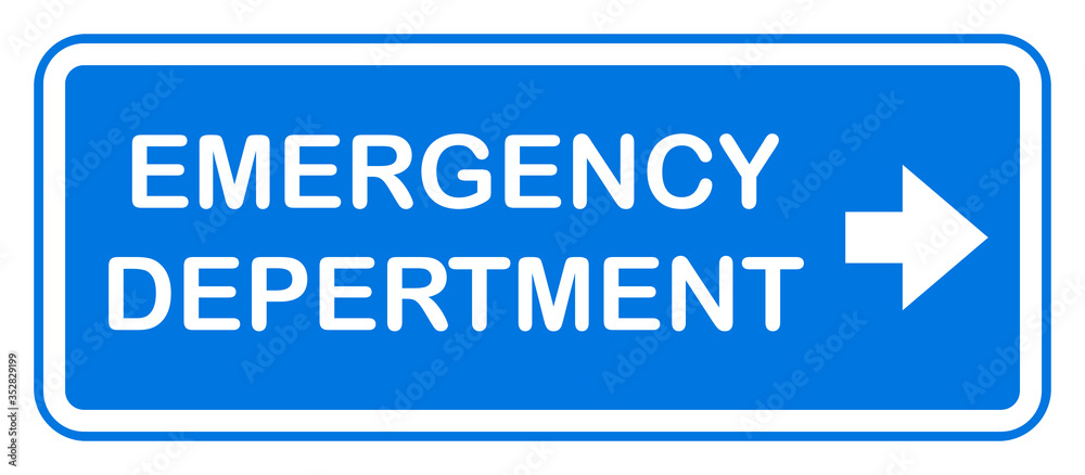 Emergency department hospital sign, red label 