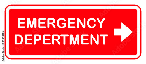 Emergency department hospital sign, red label 