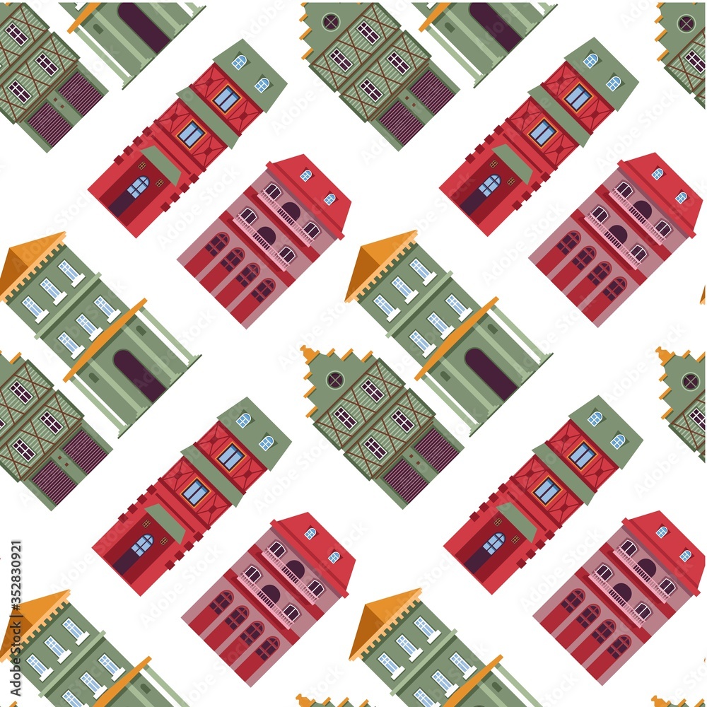 Real estate houses seamless pattern, buildings of town