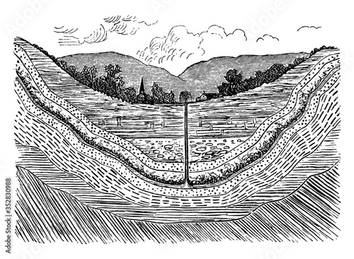 Artesian well, vintage illustration.