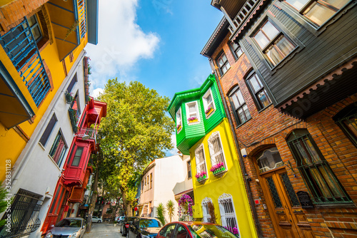 Historical colorful houses in KUZGUNCUK. Kuzguncuk is a neighborhood in the Uskudar district in Istanbul, Turkey. .