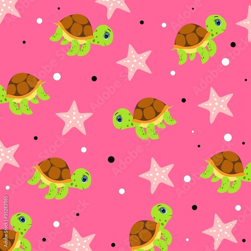 cute cartoon turtle pattern illustration, vector character © lillyrosy