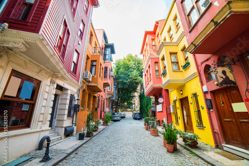 Historical colorful houses in KUZGUNCUK. Kuzguncuk is a neighborhood in the Uskudar district in Istanbul, Turkey. .
