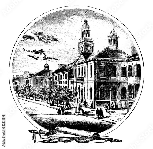 Independence hall, vintage illustration.