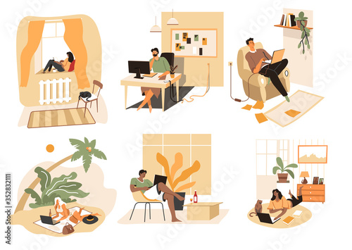 People at home using laptops and modern technologies