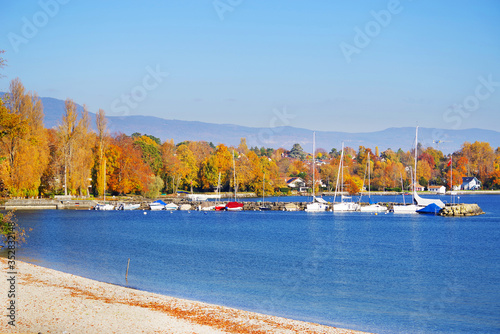 Leman Lake at Versoix, Geneva, Switzerland, Europe photo