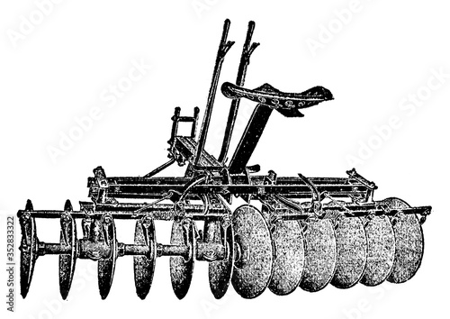 Disc Harrow, vintage illustration.