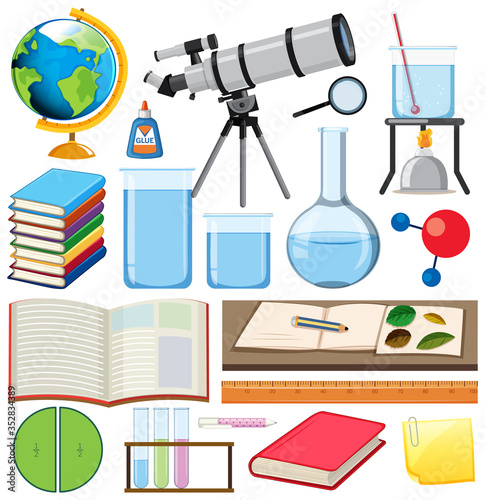 Set of school items on white background