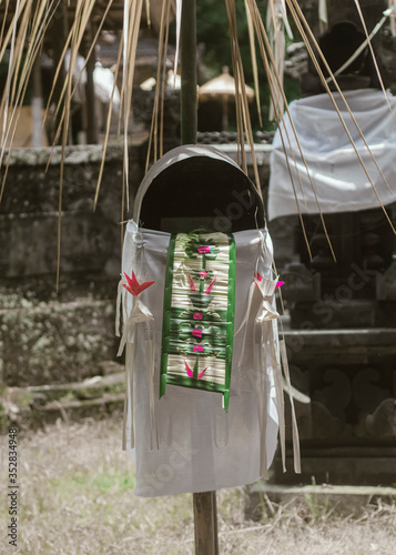Traditional Balinese ceremonial decorations in honor of Hindu gods at such religious festivals as Galungal, Kuningan.